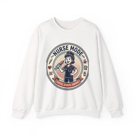 Nurse Mode Vintage Nurse Illustration Sweatshirt | Coffee Charts Shift Life